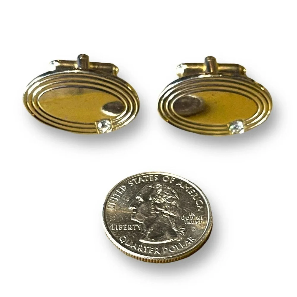 Gold Tone Cufflinks with Glass Stone Unsigned